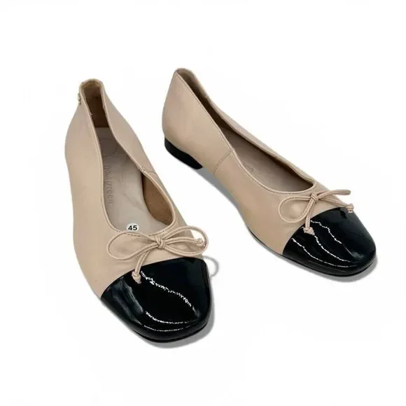 Paul Green $398 Leather 1000 Ballet Flat Black Biscuit Bow Cap Toe Women AU 4 - Picture 2 of 15